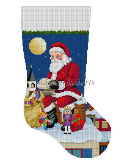 Santa Reading List On Chimney - Stocking