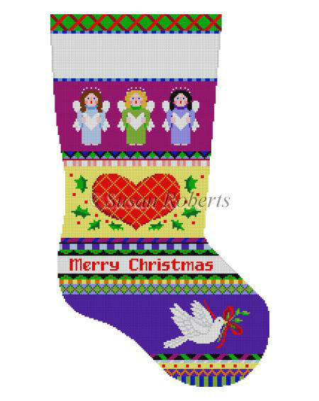 Bold Stripe Angel, Heart & Dove - Stocking