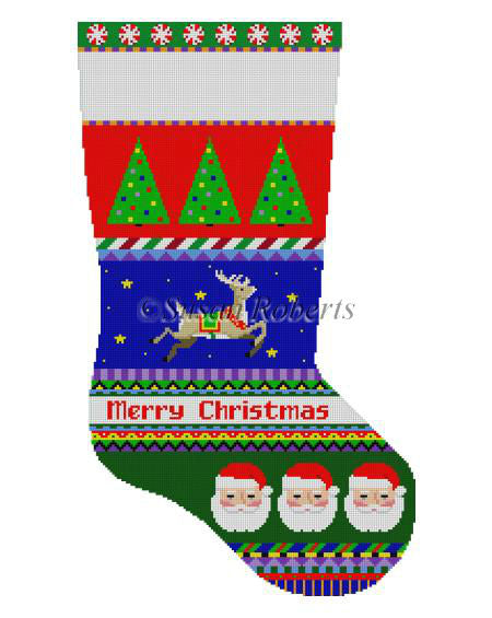 Bold Stripe, Reindeer In Stars, Santa Face - Stocking