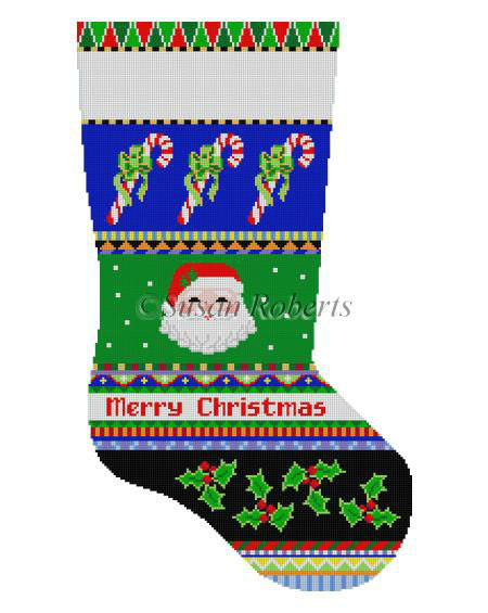 Bold Stripe Santa Face & Candy Canes - Stocking