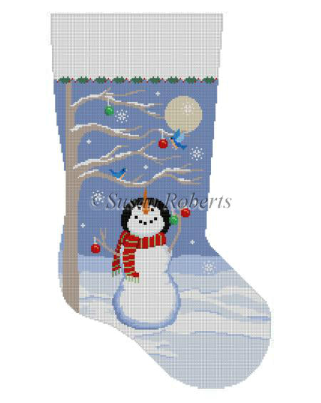 Moonlit Snowman Bird Tree - Stocking