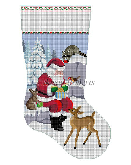 Santa and Animals Wrapping Presents - Stocking