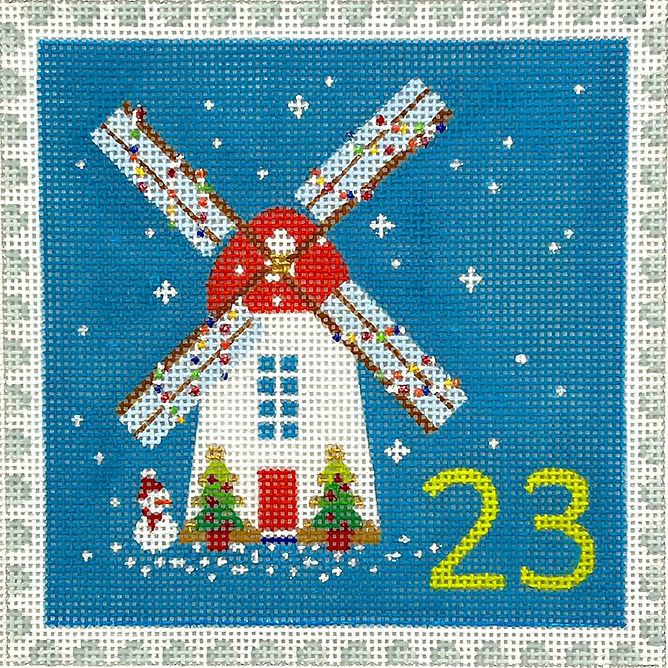 Klara Hawkins – Advent Stamp #23 – Windmill w/ Snowman