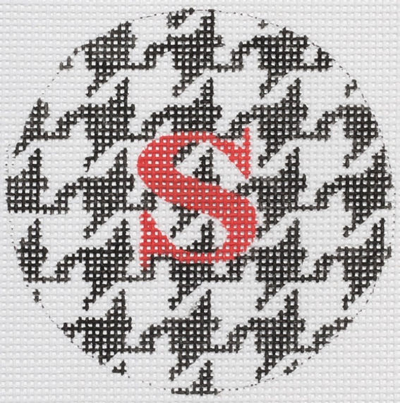 3" Round – Black & White Houndstooth, Red Letter