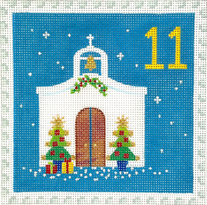 Klara Hawkins – Advent Stamp #11 – Chapel w/ Christmas Trees