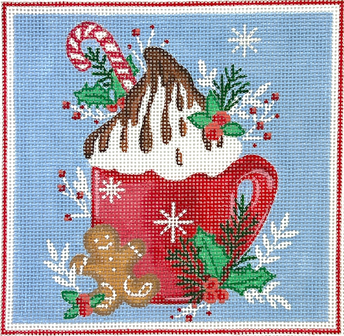 Rose Halsey – Cocoa Mug w/ Whipped Cream, Chocolate Sauce & Candy Cane