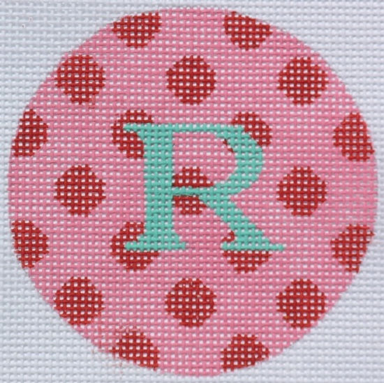 3" Round – Red w/ White Polka Dots, Marine Blue Letter