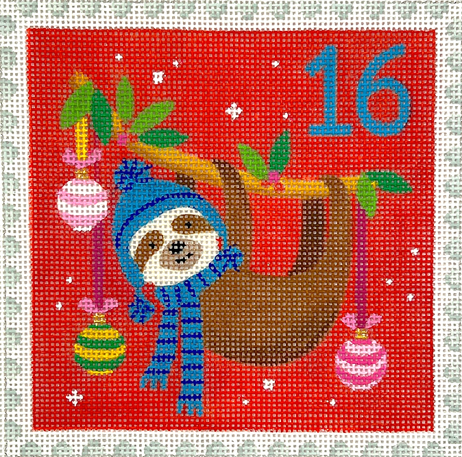 Klara Hawkins – Advent Stamp #16 – Sloth w/ Ornaments