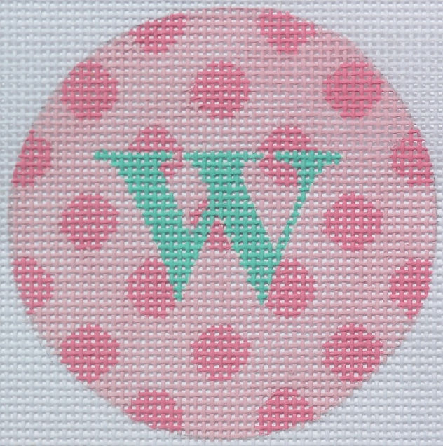 3" Round – Pink Polka Dots, Turquoise Letter