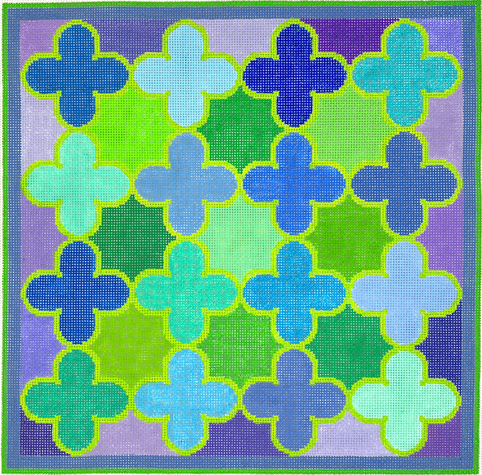 Moroccan Tiles – Quatrefoils in blues, greens, turquoise & lavender