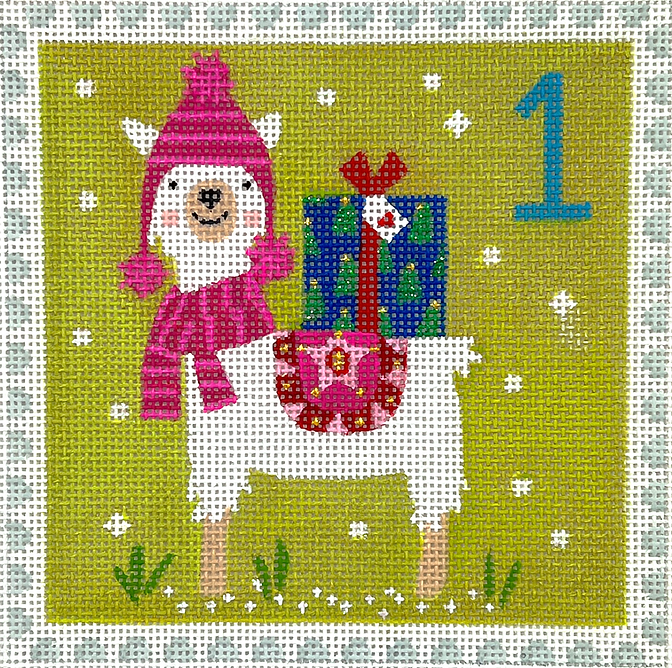 Klara Hawkins – Advent Stamp #1 – Llama w/ Gift