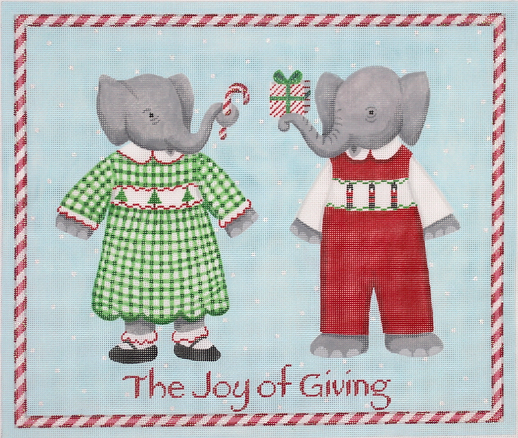 Kelly Rightsell – “The Joy of Giving” 2 Elephants with Candy Cane Border