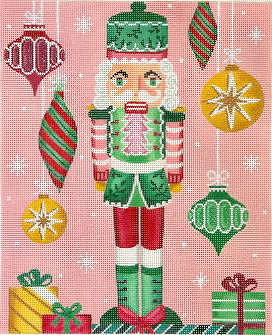 Rose Halsey – Pink & Green Nutcracker w/ hanging Baubles