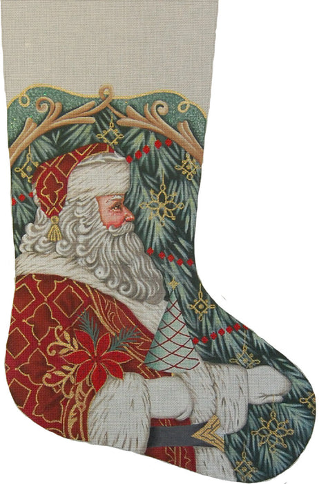 Santa w/Tree & Poinsettia - Stocking (18m)