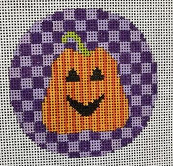 striped pumpkin on purple checks 13 m 4 in round