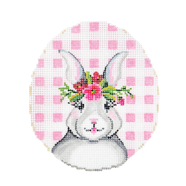 Bunny with Flower Crown on Pink Gingham