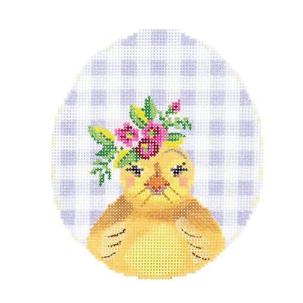 Chick with Flower Crown on Lilac Gingham