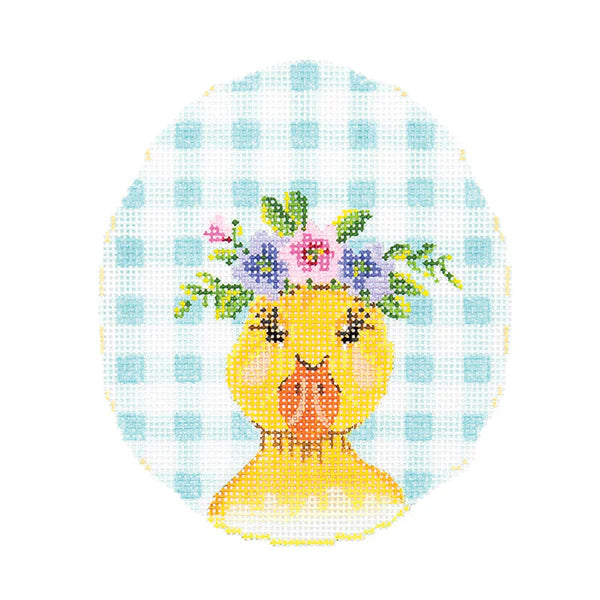 Duckie with Flower Crown on Aqua Gingham