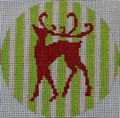 Red Reindeer on Red/Green Stripe