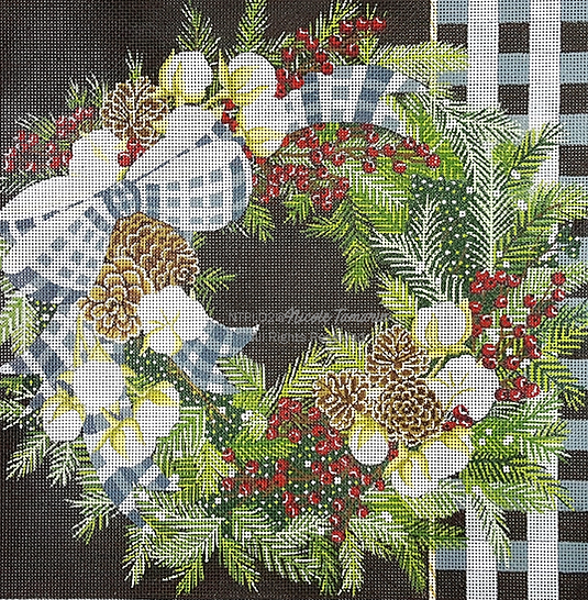 Pillow: Gingham Bolls Wreath