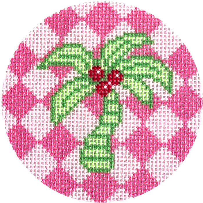 Green Palm on Pink 3 Round