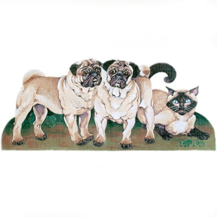 Pugs with Siamese Cat