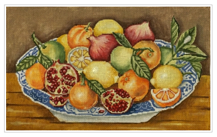 Oranges, Lemons, and Pomegranates in Bowl