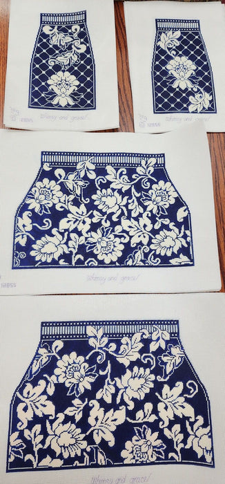 Karen's Damask Tote - Navy & Ivory (4 pieces)