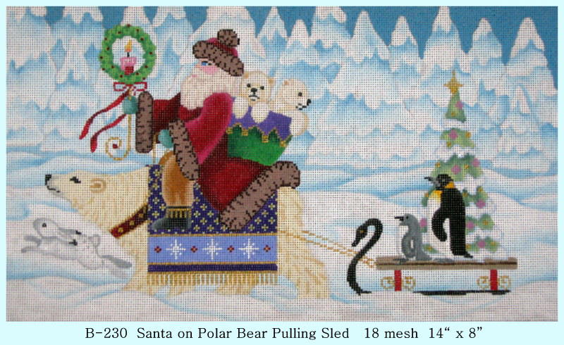 Santa on Polar Bear Pulling Sled