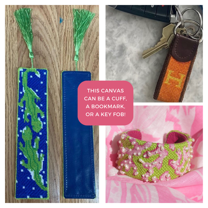 Cuff/Bookmark – Lilly-inspired Alligators & Polka Dots – Caribbean aqua & greens