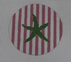 Starfish on Stripe - Green and Pale Pink