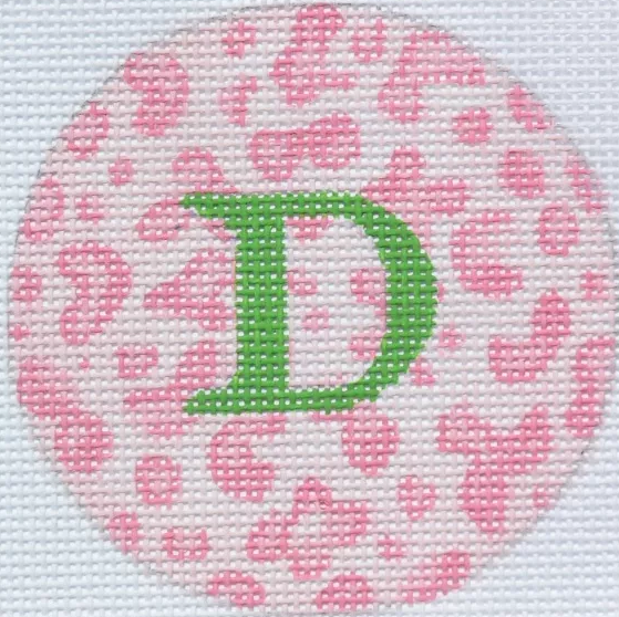 3" Round – Light Pink Leopard, Grass Green Letter