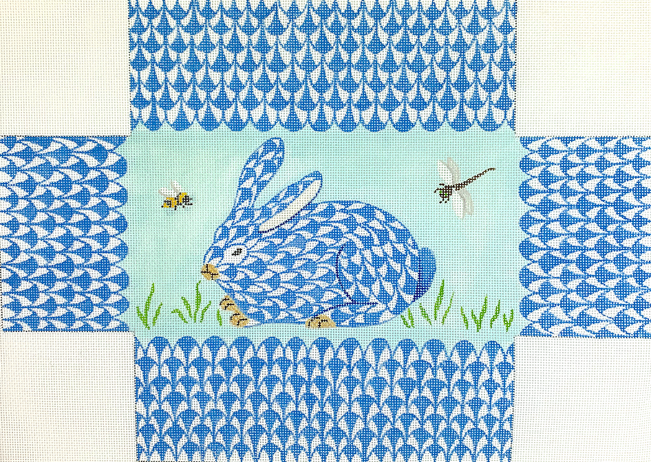 Brick – Fishnet Blue Bunny in the Grass with Bee & Dragonfly