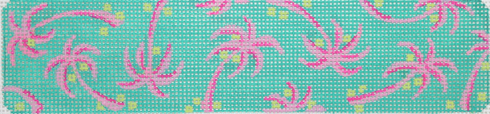 Cuff/Bookmark – Lilly-inspired Palm Trees & Coconuts – pinks & lime on jade