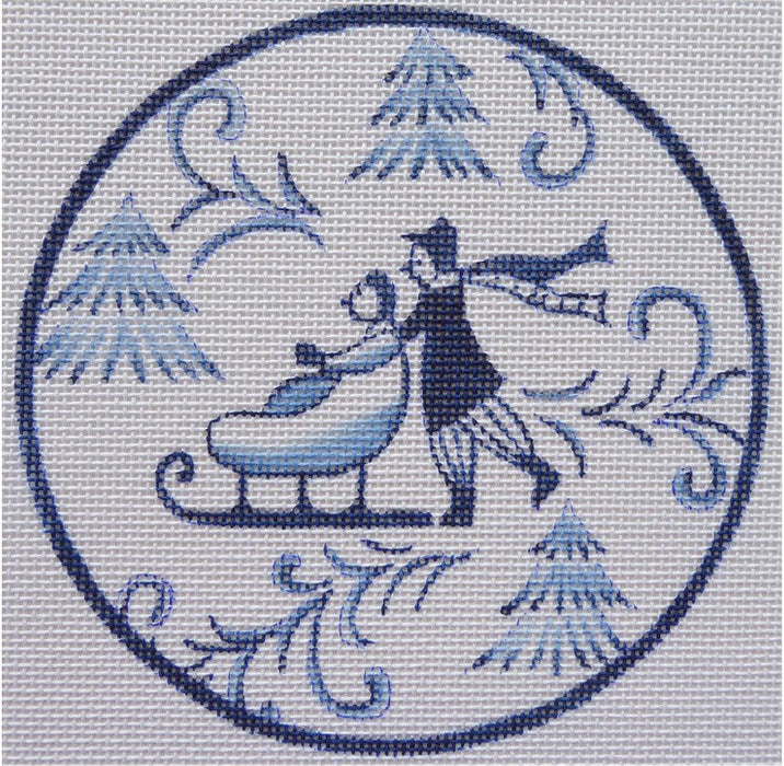 Toile Couple on Sled Blue