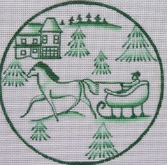 Toile Green Horse and Sled ornament