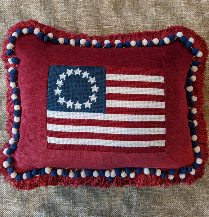 Old Glory Flag Theme Needlepoint Pillow