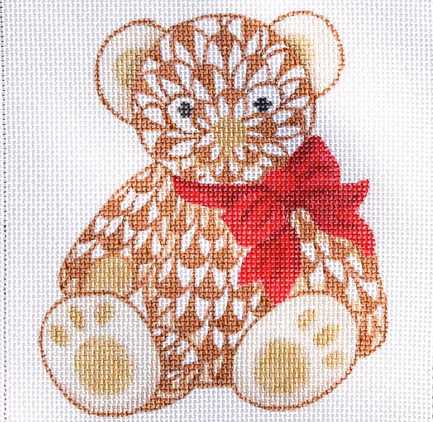 5” Insert – Herend inspired Teddy Bear w/ Bow – browns w/ red & gold