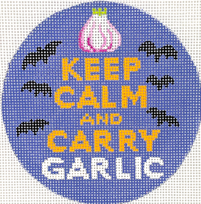 4” Round – Keep Calm & Carry Garlic (Halloween) – multi on orange