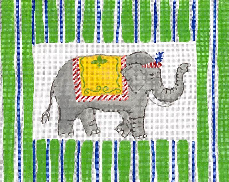 Kelly Rightsell – Elephant with Blue & Green Stripes