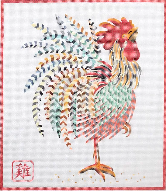 Jack Dickerson Year of the Rooster painting, with Chinese Character for “Rooster”