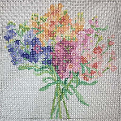 Needlepoint Canvas - Hand Painted - 'Hollyhocks' - Hand Embroidery